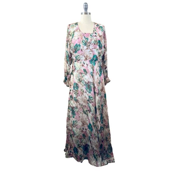 TS Three Seasons Women's Maxi Dress Size L Chiffon Floral Pink - Picture 1 of 10